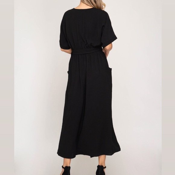 Navy Wrap Dress w/ POCKETS! - Picture 3 of 5